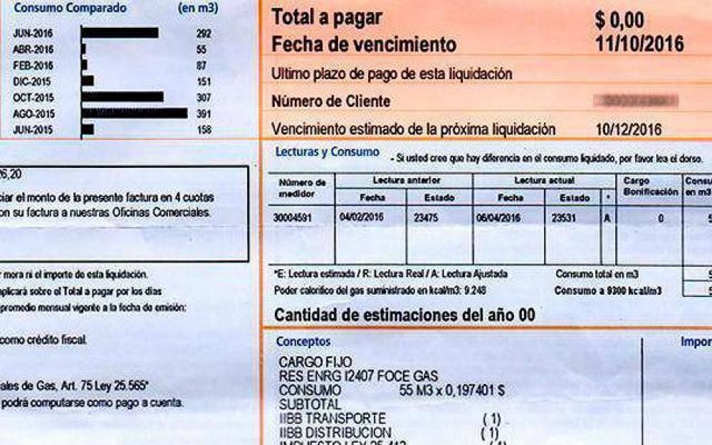 �Por qu� a algunos hogares llegan facturas de gas con montos en cero?