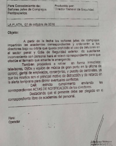 Exclusivo: Despu�s de las denuncias de Nueva BA, prohiben el uso de celulares a los agentes penitenciarios