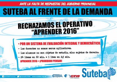 Suteba rechaza el programa �Aprender 2016�
