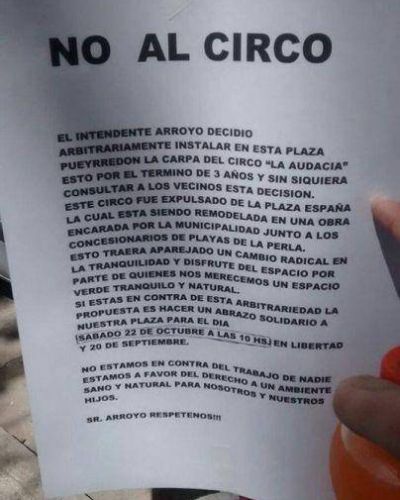 No quieren la carpa del circo en Plaza Pueyrredon