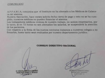 Pol�mica: Por falta de pago, m�dicos de cabecera suspender�an la atenci�n a afiliados de PAMI