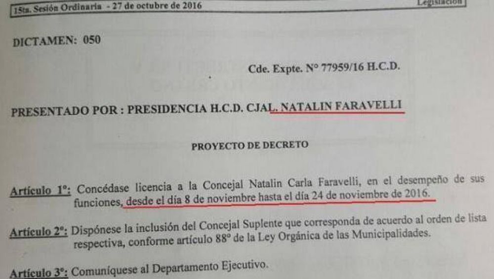 Faravelli pide licencia y el Concejo Deliberante quedara en manos del Frente Renovador