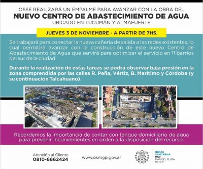 OSSE informa que ahora se est� trabajando en emplame de ca�er�a de la red de agua en Tucum�n y Almafuerte