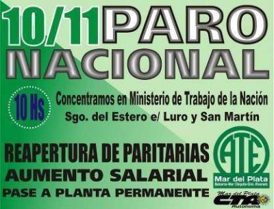Trabajadores de ATE realizar�n un paro el jueves