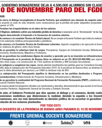 Docentes y estatales bonaerenses iniciaron paro de 24 horas