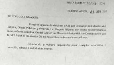 Desaguadero: Frigerio convoc� a Verna para una nueva reuni�n por el comit� de cuenca