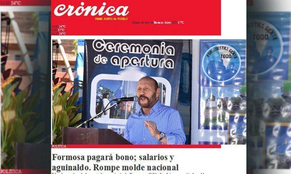 Medio nacional destaca el anuncio de un bono para estatales formose�os