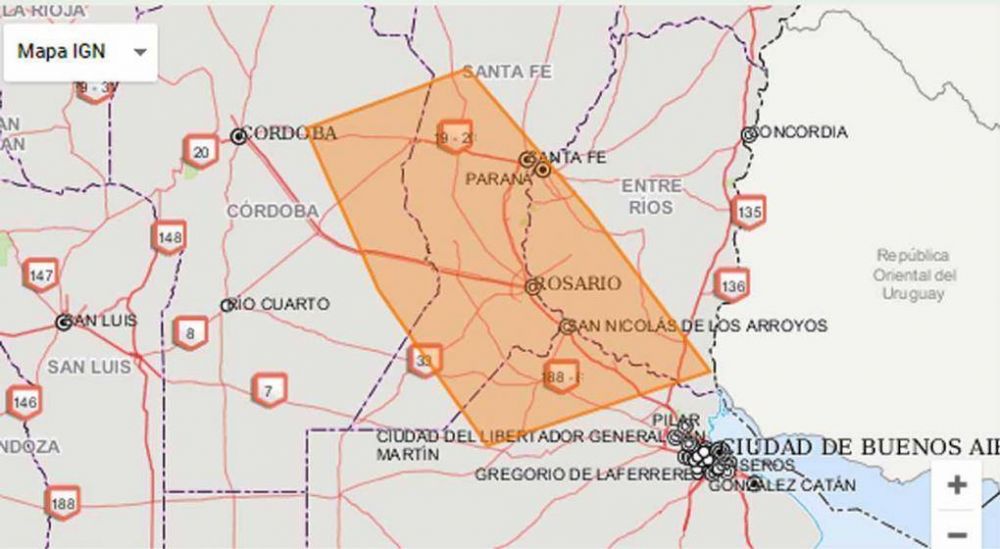 Alerta por viento y granizo para el este de C�rdoba