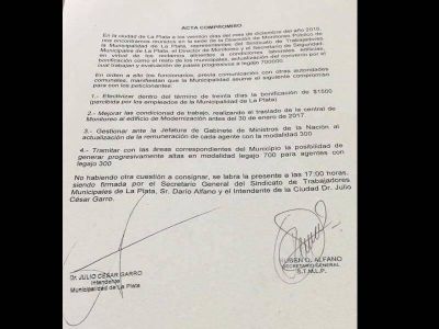 Tras el reclamo, Garro acord� con el Sindicato Municipal el pago de un bono a los empleados del MOPU