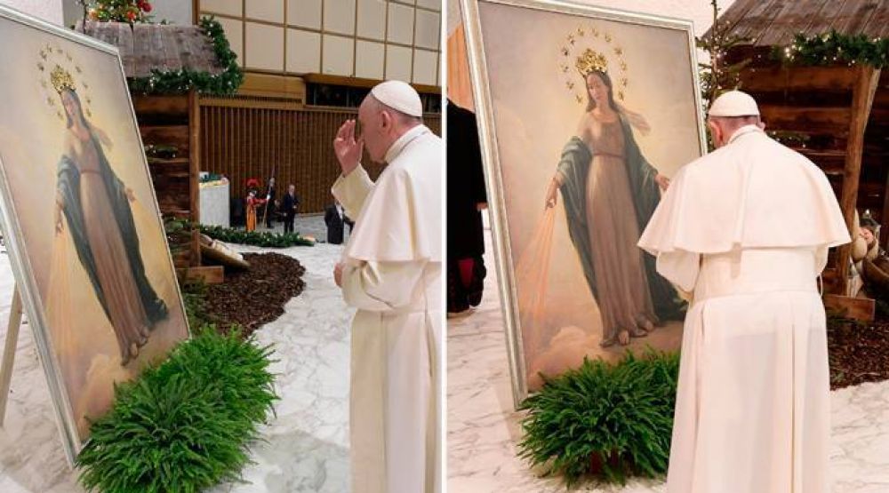 Papa Francisco reza ante cuadro original de la �nica aparici�n de la Virgen en Roma