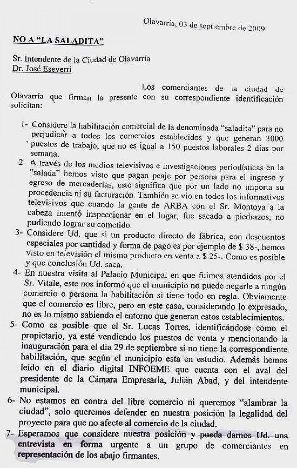 Los comerciantes le presentaron un petitorio al Municipio para demorar la apertura de la "Saladita"