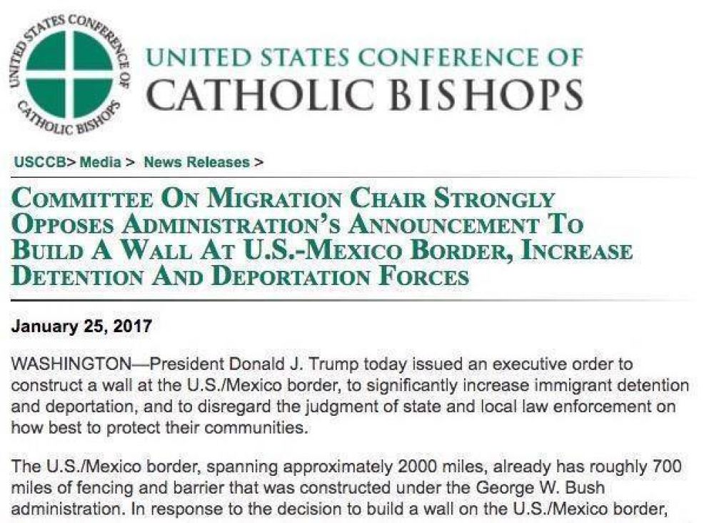 Los obispos de EEUU temen que el muro de Trump vuelva a los inmigrantes an ms vulnerables a los traficantes