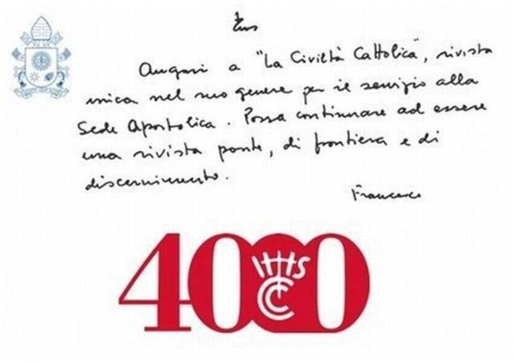 Saludos del Papa Francisco por el n�mero 4000 de �La Civilt� Cattolica�