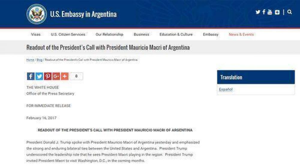 Donald Trump destac el papel de liderazgo que juega Mauricio Macri en la regin