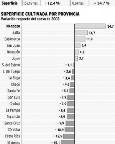 En menos manos, la superficie cultivada de Mendoza creci� 34%
