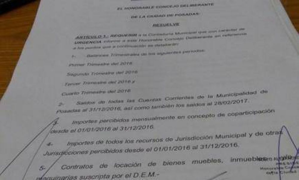 Posadas: piden a la contadura municipal informes sobre los balances del periodo 2.016