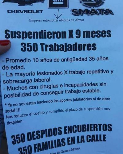 Denuncian que las 350 suspensiones en GM son despidos encubiertos