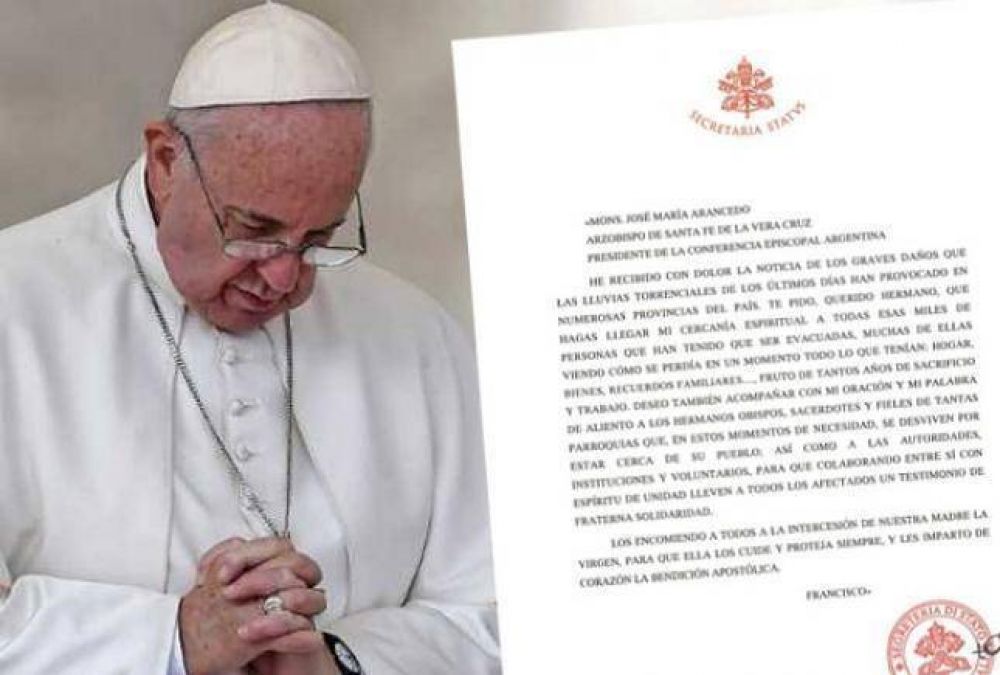 Mensaje del Santo Padre a los damnificados por las lluvias en Argentina