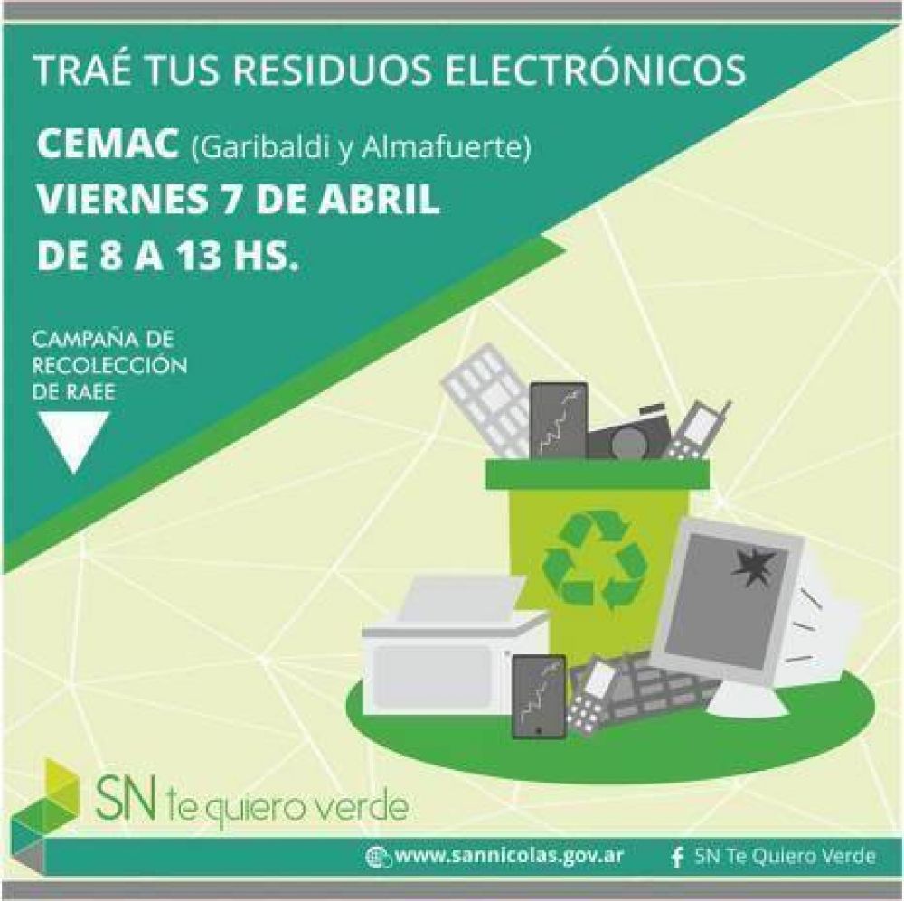 Este viernes se realiza la campa�a de recolecci�n de residuos electr�nicos