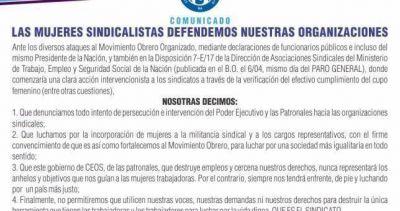 La corriente de mujeres sindicalistas rechaz� el intento �intervencionista� de Triaca en los gremios