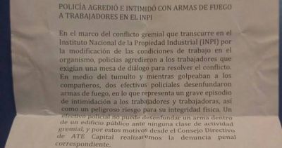 Estatales rechazan la intimidaci�n policial a empleados del INPI