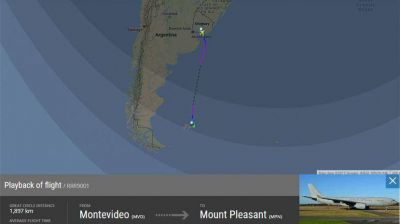 Un avi�n militar brit�nico lleg� a Malvinas desde Montevideo