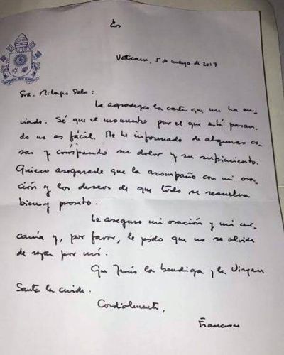 El papa Francisco le envió una carta a Milagro Sala