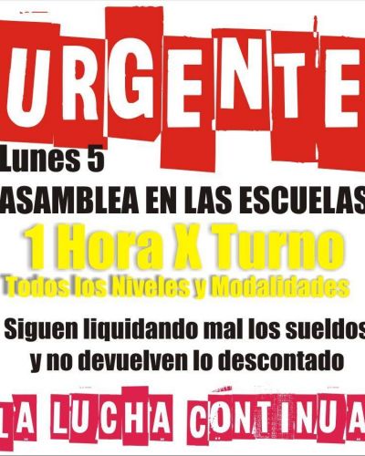 Agmer Paran� realizar� asambleas de una hora por turno el lunes 