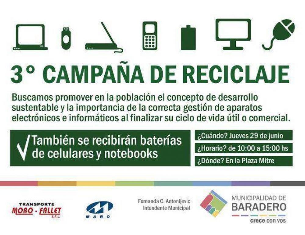 3� campa�a de reciclaje y reutilizaci�n de aparatos el�ctricos, electr�nicos, bater�a de celular y notebook