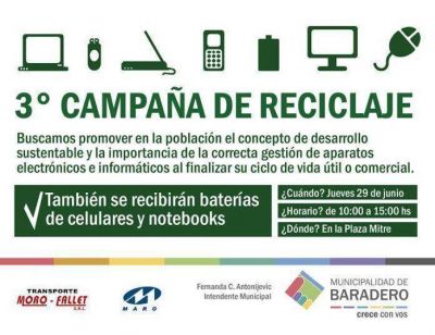 3� campa�a de reciclaje y reutilizaci�n de aparatos el�ctricos, electr�nicos, bater�a de celular y notebook