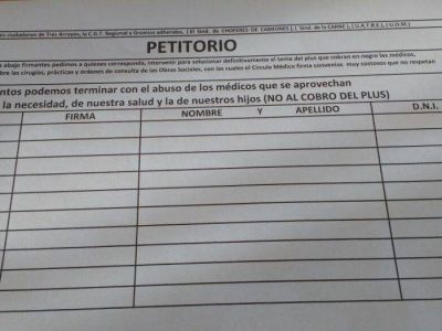 Gremios juntan firmas para impedir el cobro de plus m�dicos