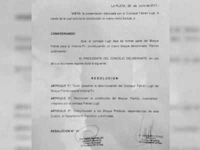 Fabi�n Lugli rompi� el bloque: �Voy a trabajar para Randazzo desde mi banca PJ�