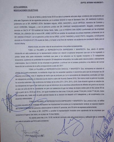 61 despidos en el Ingenio San Isidro