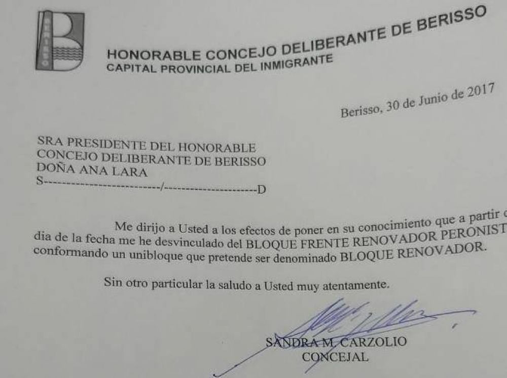 Se rompi� el FR Berisso: Carzolio se desvincul� de Celi y confirm� su banca unipersonal
