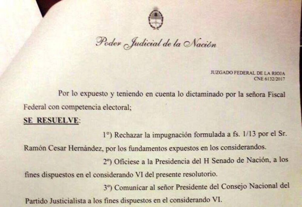 La Justicia Federal rechaz� la impugnaci�n a Carlos Menem
