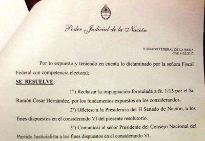 La Justicia Federal rechaz� la impugnaci�n a Carlos Menem