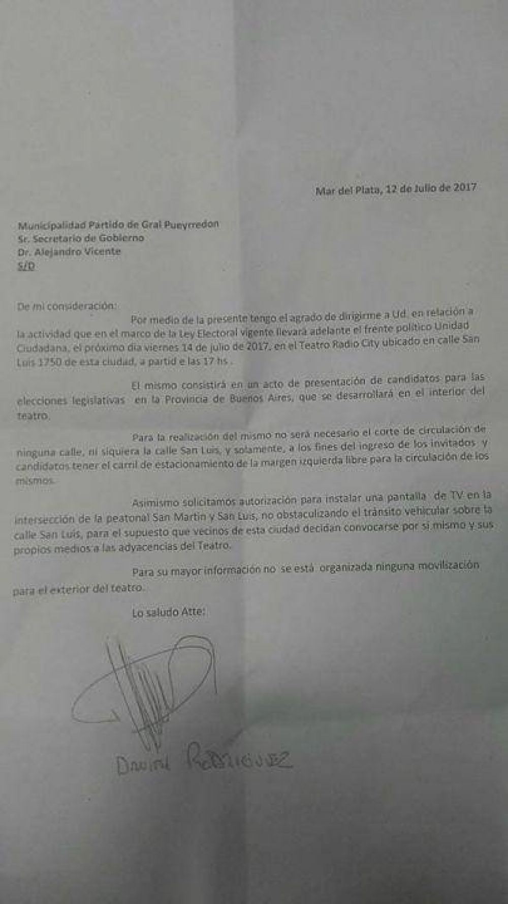 El Secretario de Gobierno asegur� que no se pidi� ning�n corte de calle por el acto de Cristina