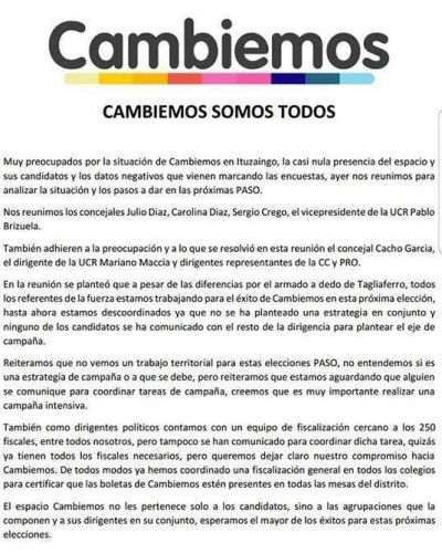 Los �excluidos� de Cambiemos-Ituzaing�: �El espacio no les pertenece solo a los candidatos�