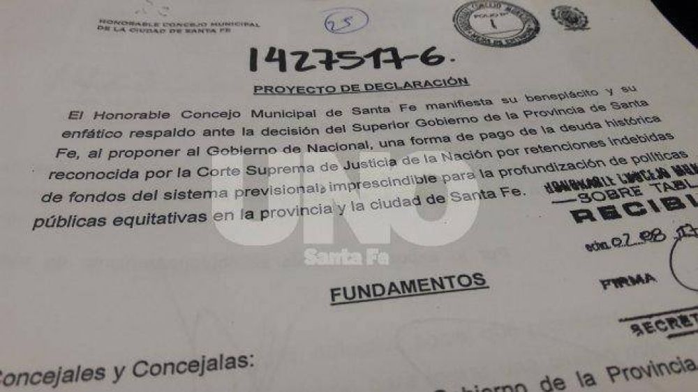 Coparticipaci�n: el Concejo respald� la propuesta para el pago de deuda a Naci�n