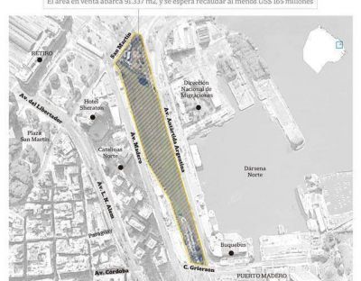 Venden terrenos en Retiro por US$ 165 millones para financiar el Paseo del Bajo