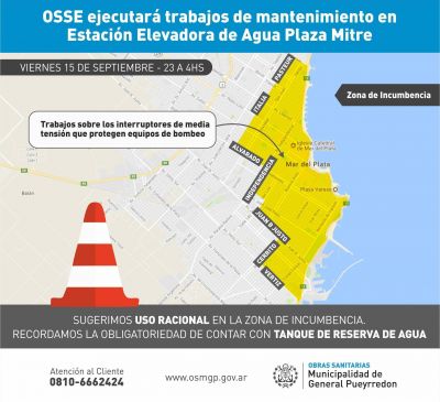 OSSE ejecutar� mantenimiento preventivo en Estaci�n Elevadora de Agua �Plaza Mitre�