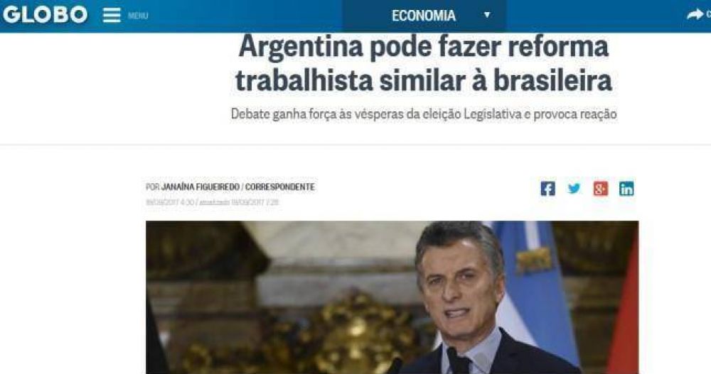 O Globo dice que Argentina hara un reforma laboral como la brasilera