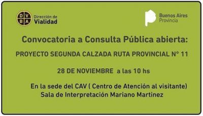 Convocatoria a consulta p�blica abierta: Proyecto Segunda calzada Ruta Provincial N� 11