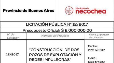 Est�n a la venta los pliegos para la �Construcci�n de dos pozos de explotaci�n y redes impulsoras�