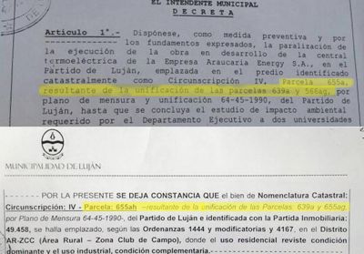 Incongruencias entre el decreto de paralizaci�n y la rezonificaci�n de la central