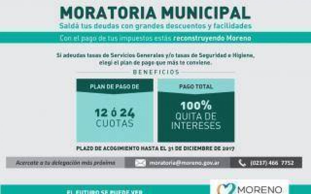 Moreno lanz� una moratoria para contribuyentes con beneficios y descuentos