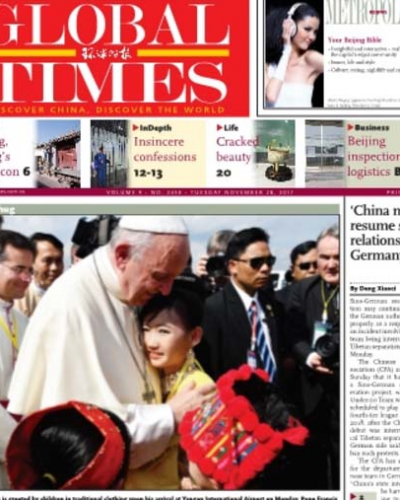China: Francisco en la tapa de los diarios como 