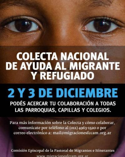 El fin de semana se har� la Colecta Nacional de Ayuda al Migrante y Refugiado