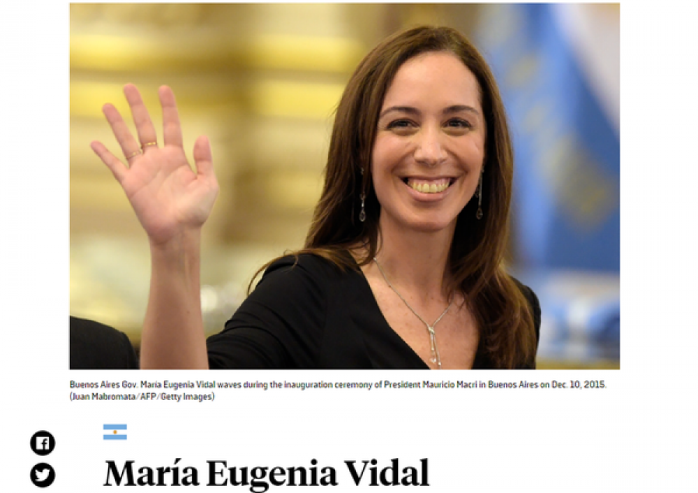 La revista Foreign Policy eligi a Mara Eugenia Vidal entre los 50 