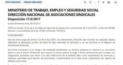 Cautelar busca frenar la resoluci�n de Triaca para eliminar 500 gremios